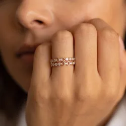 Bague Double Rang Gouttes Maillons en Or 18K ou Platine