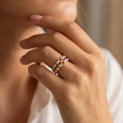 Bague Double Rang Gouttes Maillons en Or 18K ou Platine