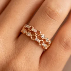 Bague Double Rang Gouttes Maillons en Or 18K ou Platine