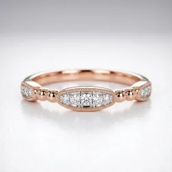Bague Jonc Perlé Semé de Marquises en Or 18K ou Platine