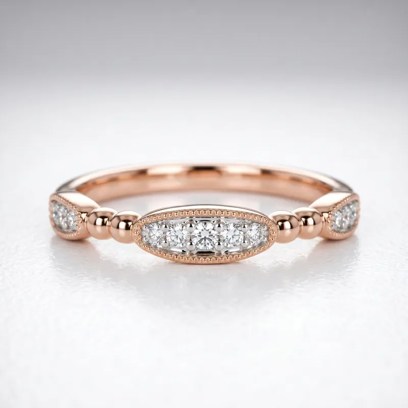 Bague Jonc Perlé Semé de Marquises en Or 18K ou Platine