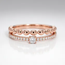 Bague Double Jonc Perlé Diamant en Or 18K ou Platine