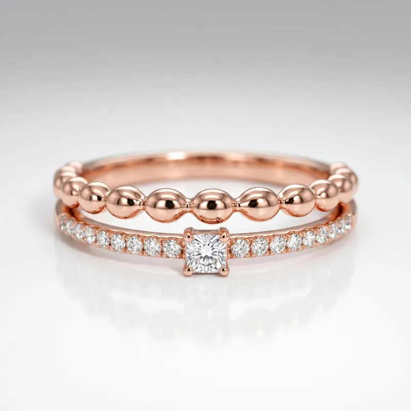 Bague Double Jonc Perlé Diamant en Or 18K ou Platine