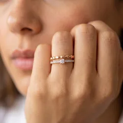 Bague Double Jonc Perlé Diamant en Or 18K ou Platine