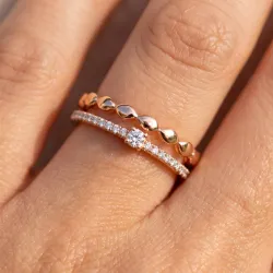 Bague Double Jonc Perlé Diamant en Or 18K ou Platine
