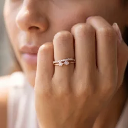 Bague Toi & Moi Gouttes Pav&eacute;es en Or 18K ou Platine