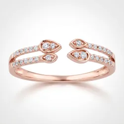 Bague Jonc Ouvert Pétales Sertis en Or 18K ou Platine