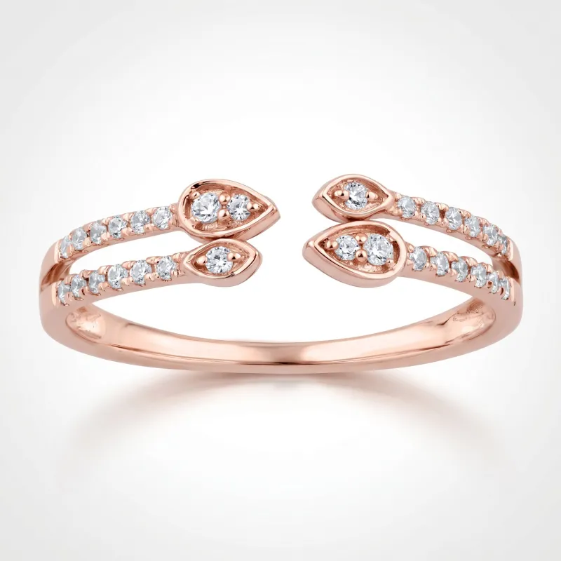 Bague Jonc Ouvert Pétales Sertis en Or 18K ou Platine