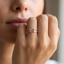 Bague Jonc Ouvert Pétales Sertis en Or 18K ou Platine