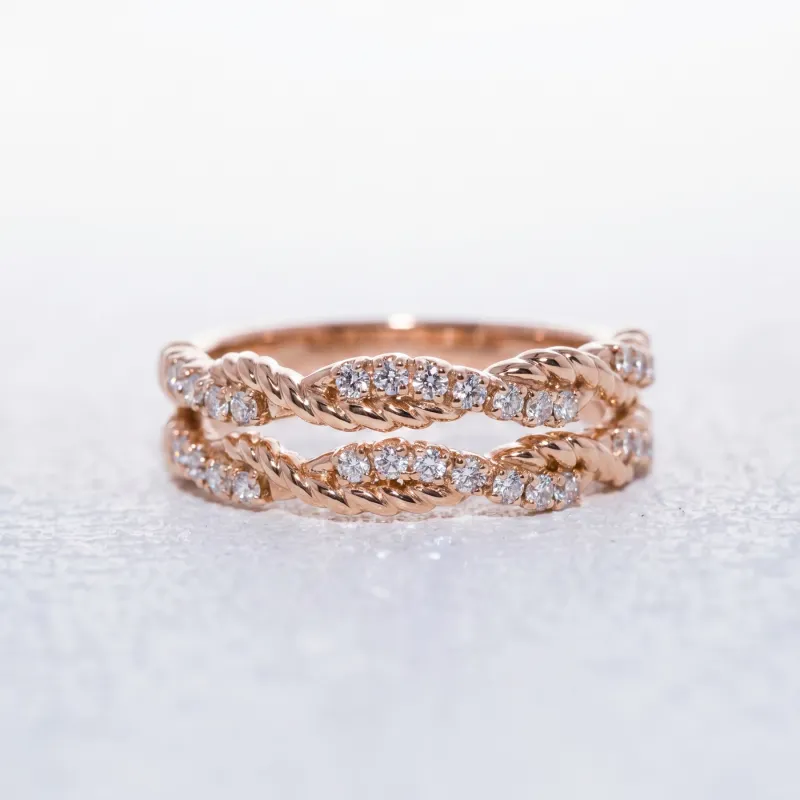 Bague Croisée Torsadée Pavée en Or 18K ou Platine | Celinni