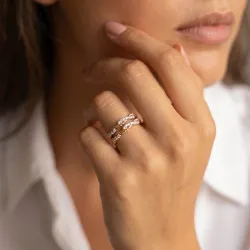 Bague Croisée Torsadée Pavée en Or 18K ou Platine | Celinni
