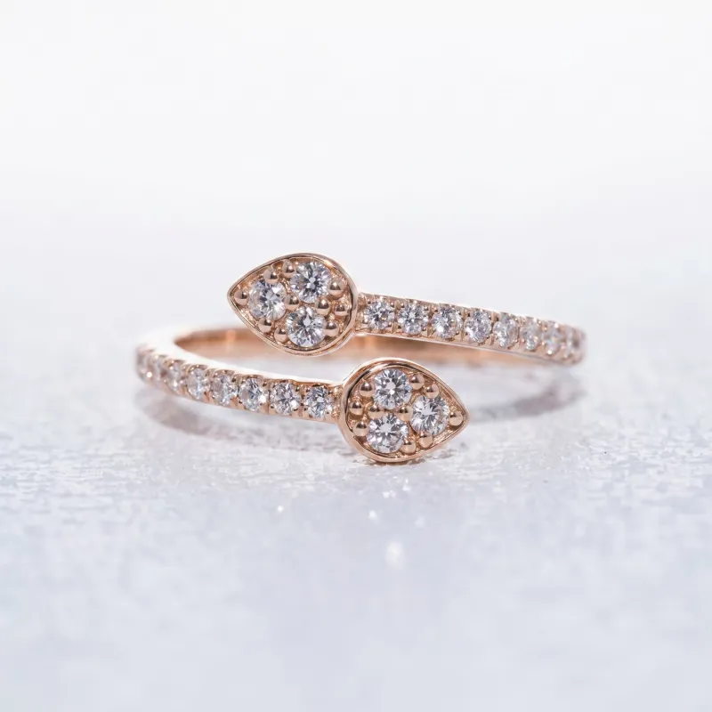 Bague Toi & Moi Croisée Gouttes Pavées en Or 18K ou Platine