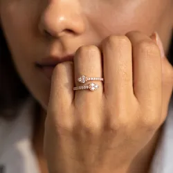 Bague Toi & Moi Croisée Gouttes Pavées en Or 18K ou Platine