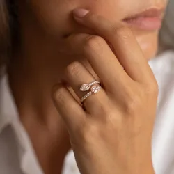 Bague Toi & Moi Croisée Gouttes Pavées en Or 18K ou Platine