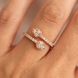 Bague Toi & Moi Croisée Gouttes Pavées en Or 18K ou Platine