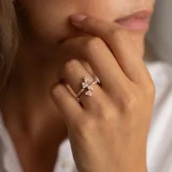 Bague Trèfle Cœurs Pavés en Or 18K ou Platine | Celinni