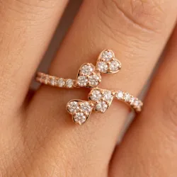Bague Trèfle Cœurs Pavés en Or 18K ou Platine | Celinni