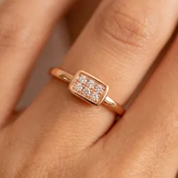 Bague Pav&eacute; Rectangle Diamants en Or 18K ou Platine | Celinni