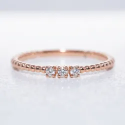 Bague Jonc Perl&eacute; Trio Diamants en Or 18K ou Platine
