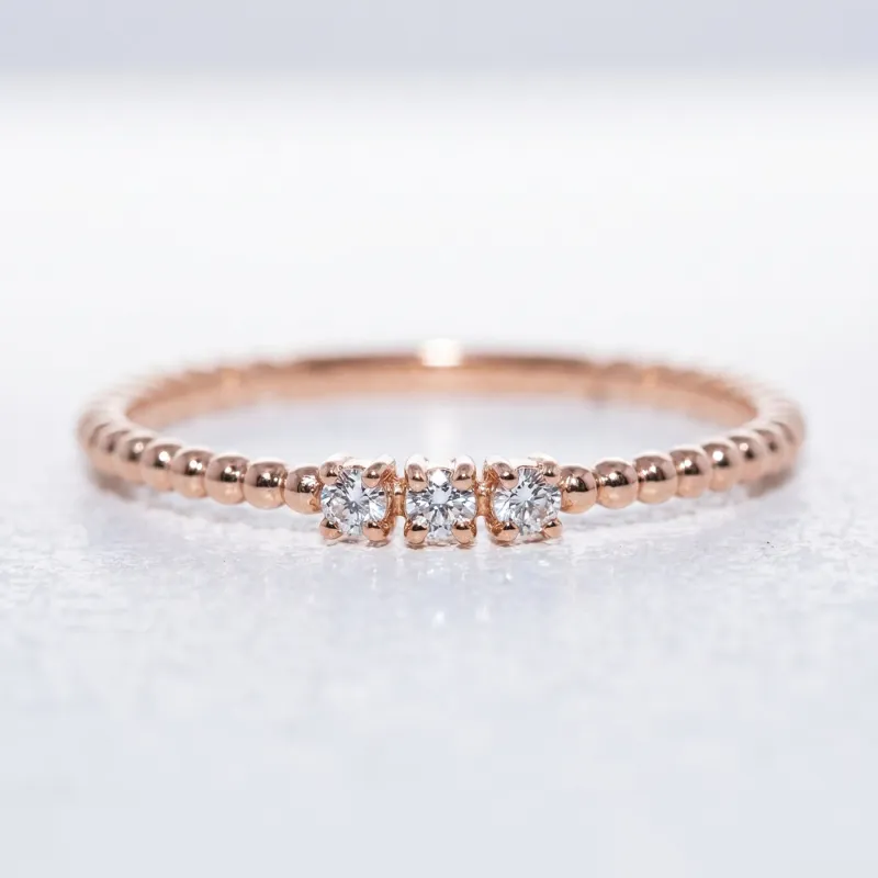 Bague Jonc Perl&eacute; Trio Diamants en Or 18K ou Platine