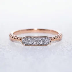 Bague Jonc Perlé Barrette Pavée en Or 18K ou Platine