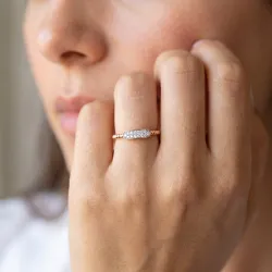 Bague Jonc Perlé Barrette Pavée en Or 18K ou Platine