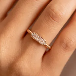 Bague Jonc Perlé Barrette Pavée en Or 18K ou Platine