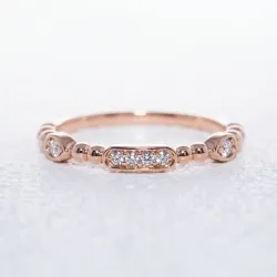 Bague Jonc Perlé Stations Pavées en Or 18K ou Platine