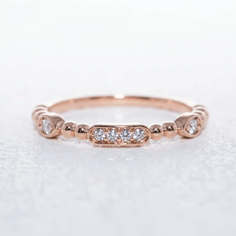 Bague Jonc Perlé Stations Pavées en Or 18K ou Platine