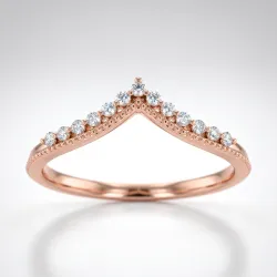 Bague Couronne Chevron Grènetée en Or 18K ou Platine
