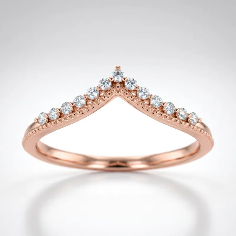 Bague Couronne Chevron Grènetée en Or 18K ou Platine