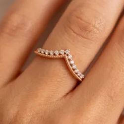 Bague Couronne Chevron Grènetée en Or 18K ou Platine