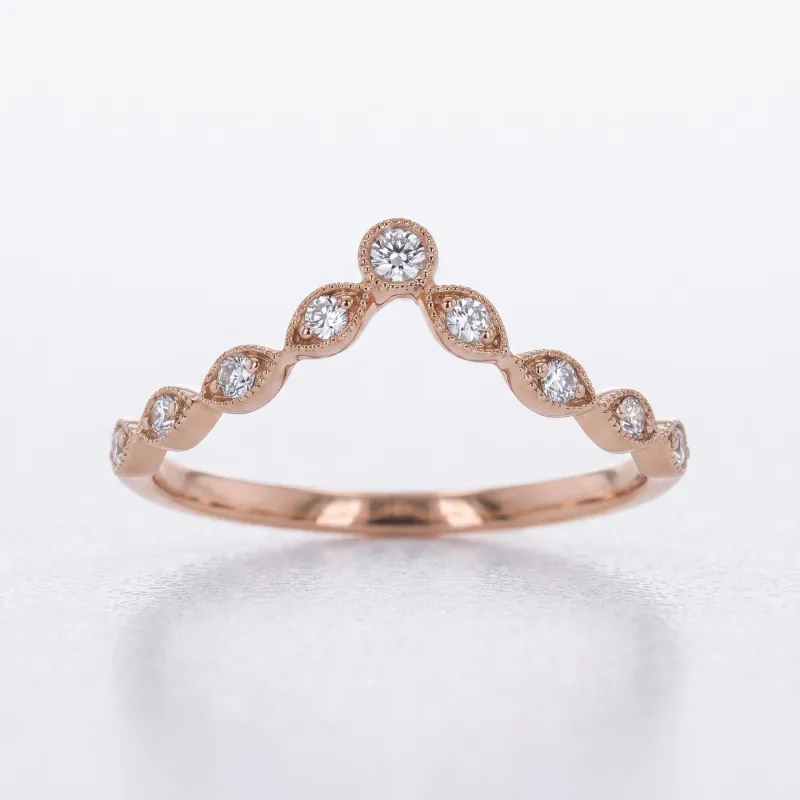 Bague Couronne Marquise Grènetée en Or 18K ou Platine