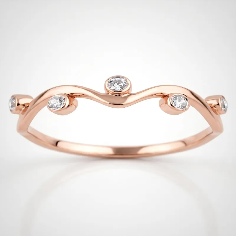 Bague Jonc Vague Semé de Diamants en Or 18K ou Platine