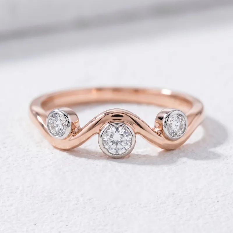 Bague Jonc Vague Trio Contrari&eacute; en Or 18K ou Platine