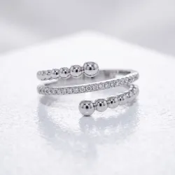 Bague Jonc Ouvert Perlé et Pavé en Or 18K ou Platine