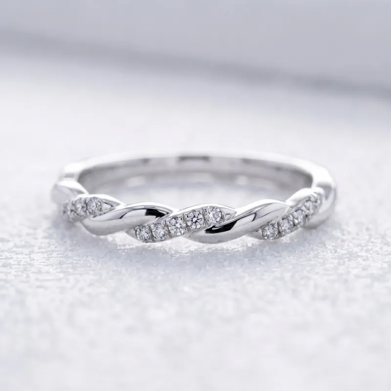 Bague Jonc Torsadé Diamants en Or 18K ou Platine | Celinni