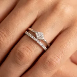 Bague Double Anneau Losange Pav&eacute; en Or 18K ou Platine