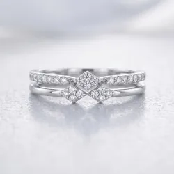 Bague Double Anneau Clusters Losange en Or 18K ou Platine