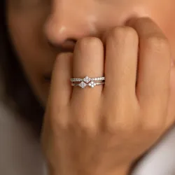 Bague Double Anneau Clusters Losange en Or 18K ou Platine