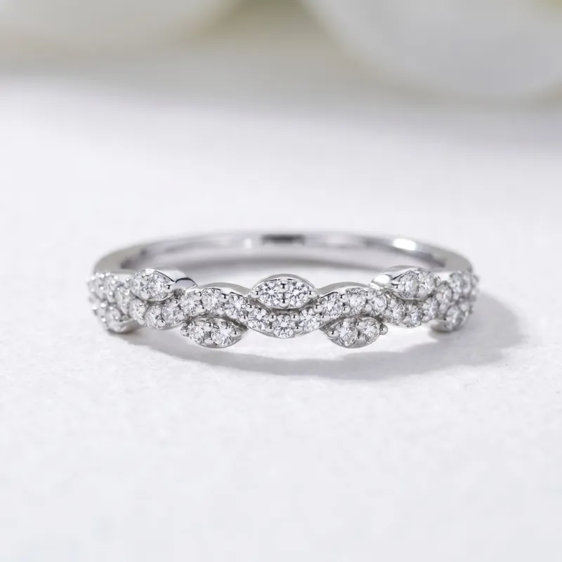 Bague Alliance Feuilles Marquises en Or 18K ou Platine