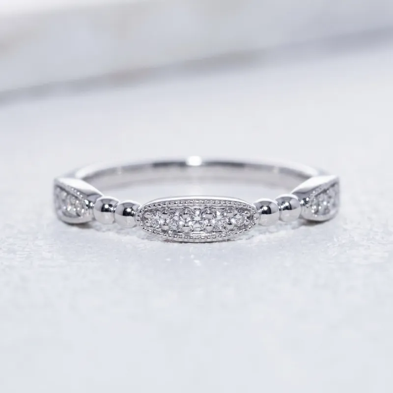 Bague Jonc Perlé Semé de Marquises en Or 18K ou Platine