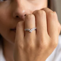 Bague Contour Chevron Baguettes en Or 18K ou Platine