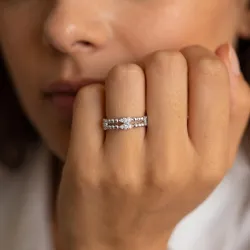 Bague Double Anneau Perlé Navettes en Or 18K ou Platine