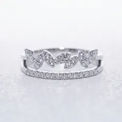 Bague Branche Feuillages Pavé Jonc en Or 18K ou Platine