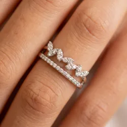 Bague Branche Feuillages Pavé Jonc en Or 18K ou Platine