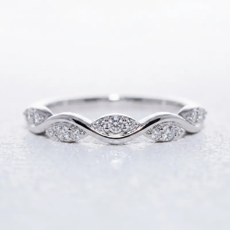 Bague Jonc Ondulé Navettes en Or 18K ou Platine | Celinni