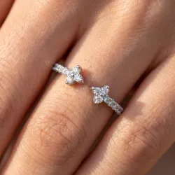 Bague Jonc Ouvert Fleurs Pav&eacute;es en Or 18K ou Platine
