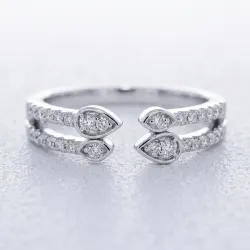 Bague Jonc Ouvert Pétales Sertis en Or 18K ou Platine