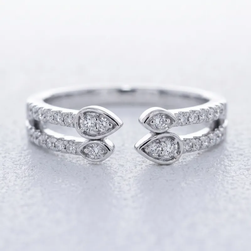 Bague Jonc Ouvert Pétales Sertis en Or 18K ou Platine